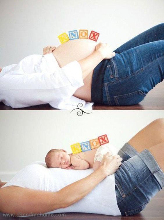 ژست عکس بارداری قبل و بعد از تولد- چندماهمه
