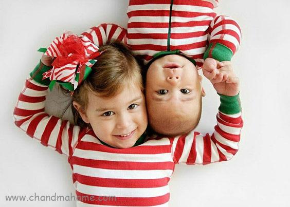 عکاسی خلاقانه از نوزاد در منزل با خواهر و برادر - چندماهمه