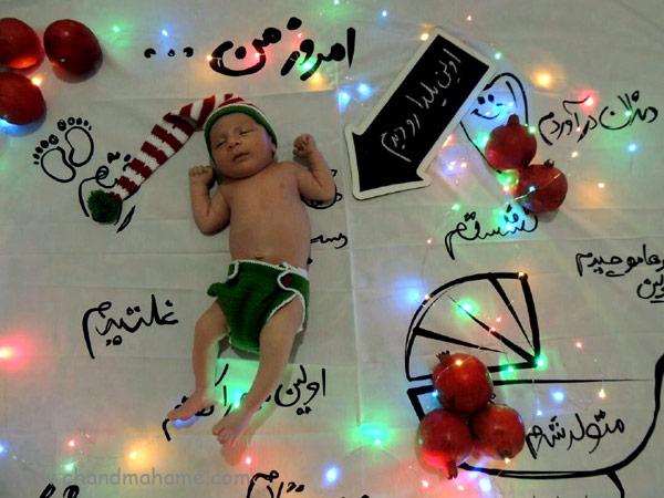 مدل عکس خانگی نوزاد با پارچه عکاسی برای کریسمس- چندماهمه