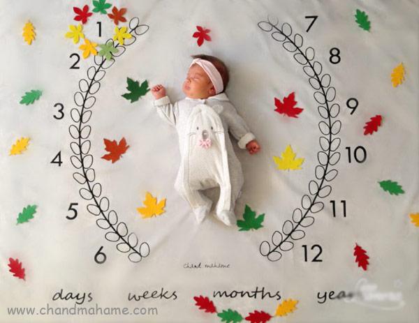 ایده عکس ماهگرد نوزاد در فصل پاییز
