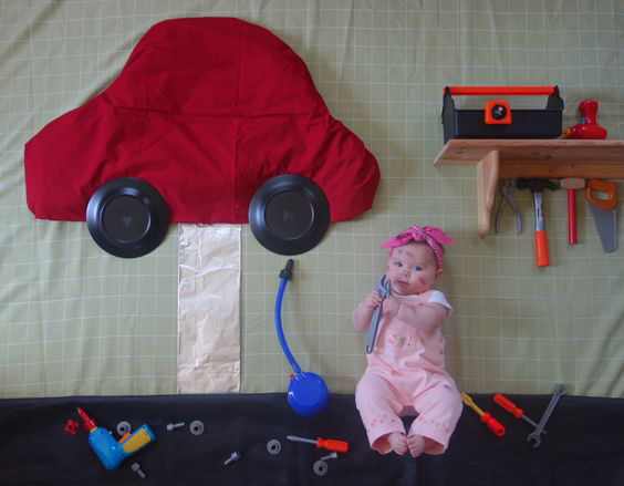 ایده عکس خانگی نوزاد با تم مهندسی - چندماهمه