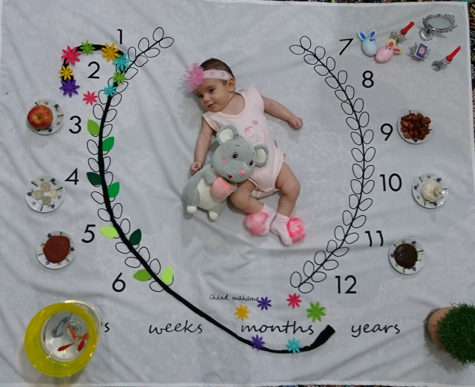 پارچه ماه شمار طرح شاخه زیتون دایانا بیات